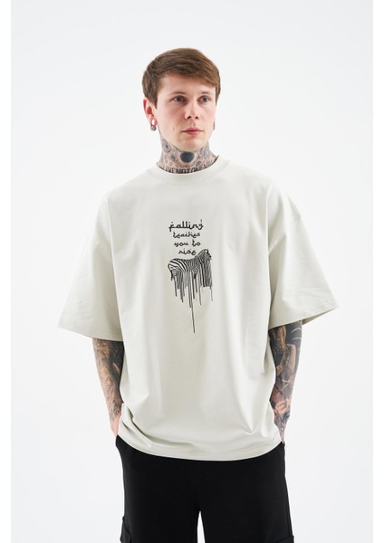 Erkek Printed And Zebra Oversize Uzay Grisi Tişört fırsatları