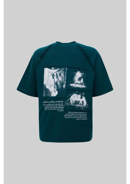 Erkek Horse Printed Oversize Oil Green Tişört