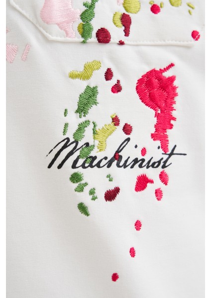 Erkek Splater Look Colored Embroidered Oversize Ekru Tişört fiyatları