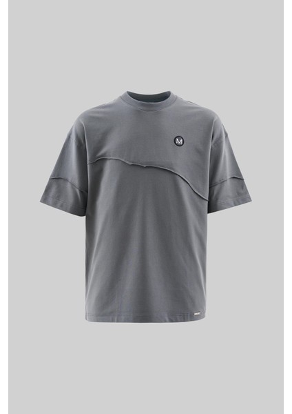 Erkek Technical Embroidered Oversize Smoked Tişört