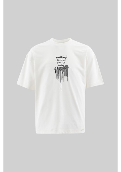 Erkek Printed And Zebra Oversize Ekru Tişört
