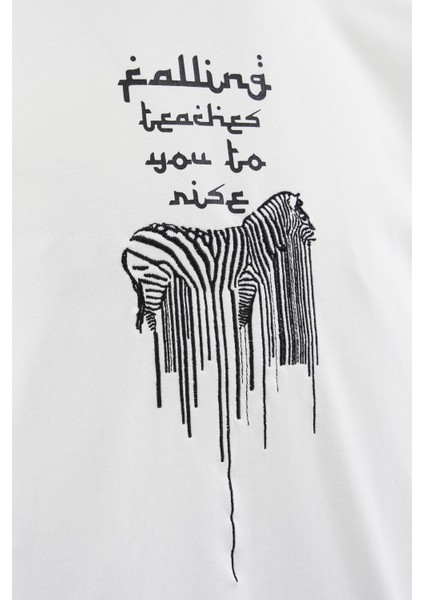 Erkek Printed And Zebra Oversize Ekru Tişört fiyatları