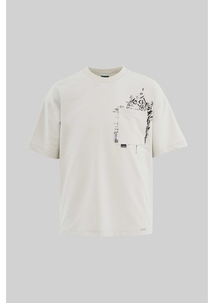 Erkek Label And Print Pocket Oversize Uzay Grisi Tişört