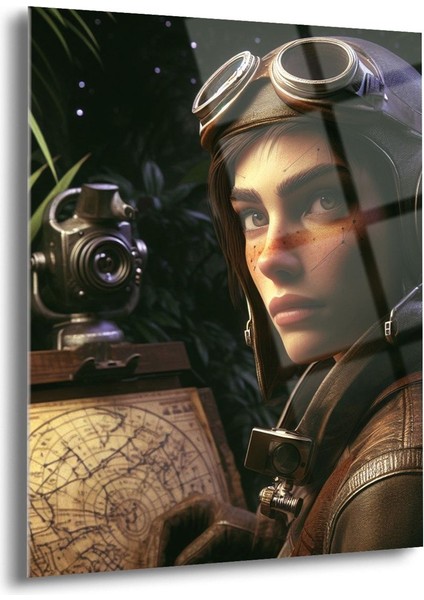 Steampunk Kız Cam Tablo - MOD086
