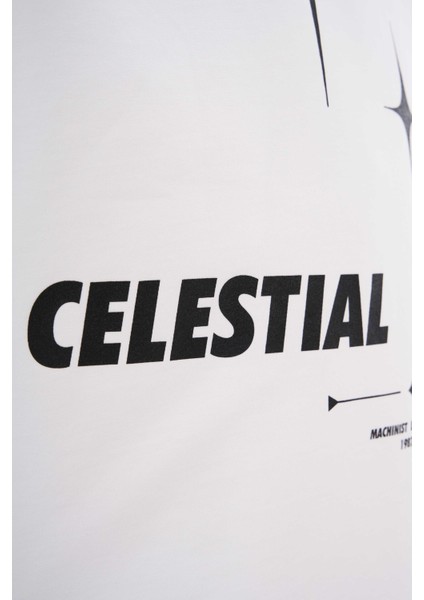 Erkek Slogan Printed Raglan Oversize Ekru Tişört