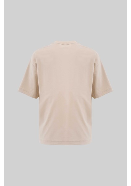 Erkek Mud Technical Printed Oversize Soft Bej Tişört