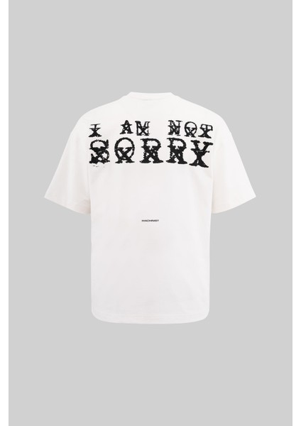 Erkek I Am Not Sorry Printed Oversize Ekru Tişört