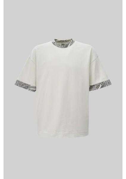 Erkek Collar And Sleeve Edge Printed Oversize Uzay Grisi Tişört