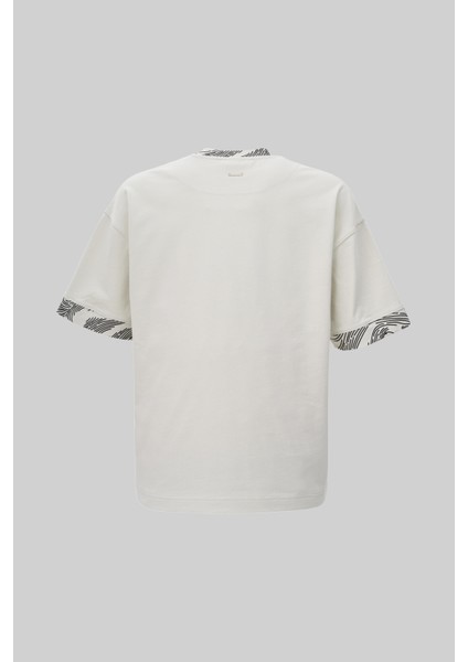 Erkek Collar And Sleeve Edge Printed Oversize Uzay Grisi Tişört fiyatları