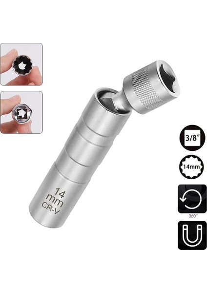 6361 Mıknatıslı Oniki Köşe Mafsallı 3/8" Buji Lokması 14 mm