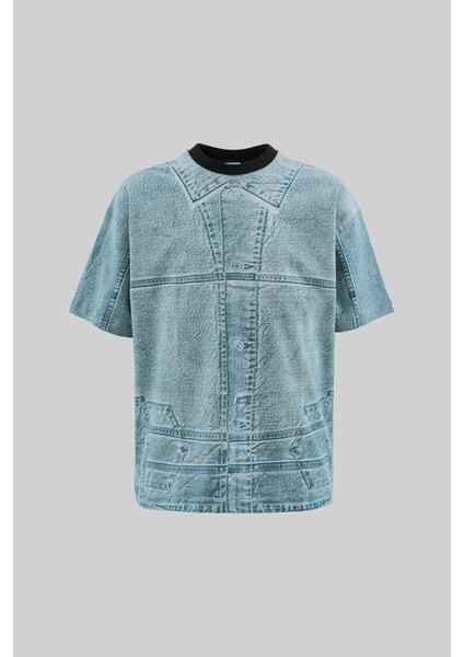 Erkek Denim Efect Oversize Oil Green Tişört