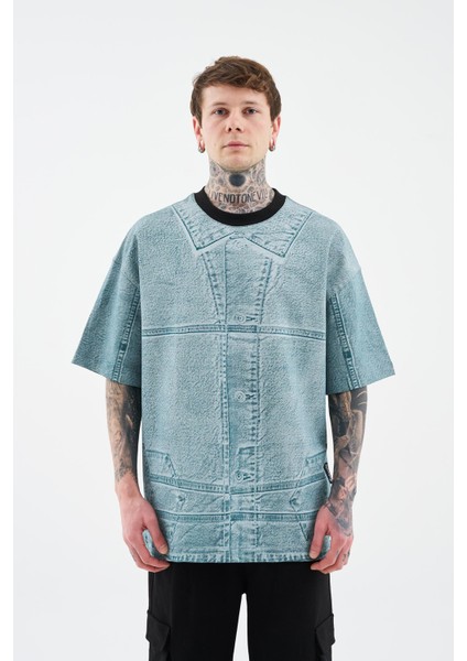 Erkek Denim Efect Oversize Oil Green Tişört indirimleri