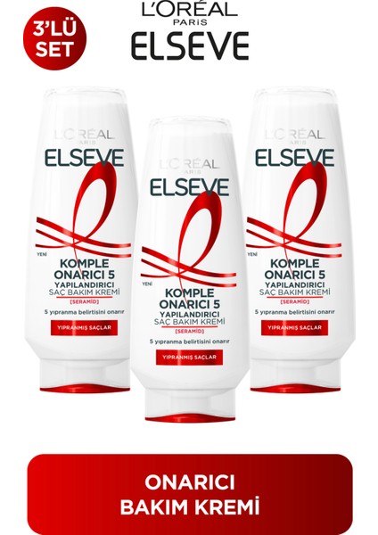 L'Oreal Paris 3'lü Elseve Komple Onarıcı 5 Yapılandırıcı Saç Bakım Kremi 250 ml