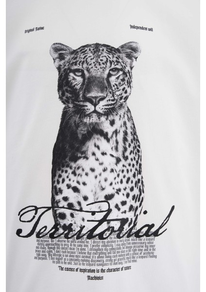 Erkek Leopard Printed Oversize Ekru Tişört fiyatları