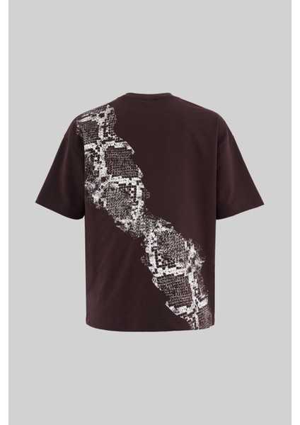 Erkek Crocodile Printed Oversize Kahverengi Tişört fiyatları