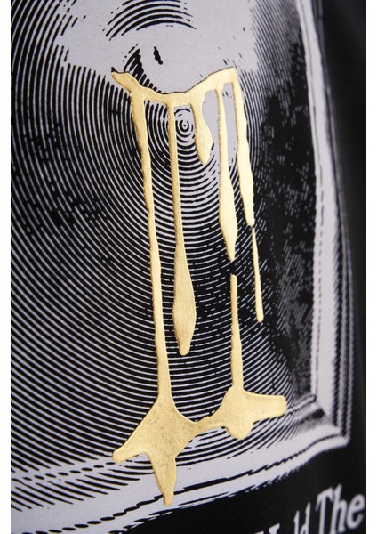 Erkek Golden Tears Printed Oversize Siyah Tişört