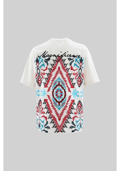 Erkek Ethnical Printed And Embroidered Tişört Ecru