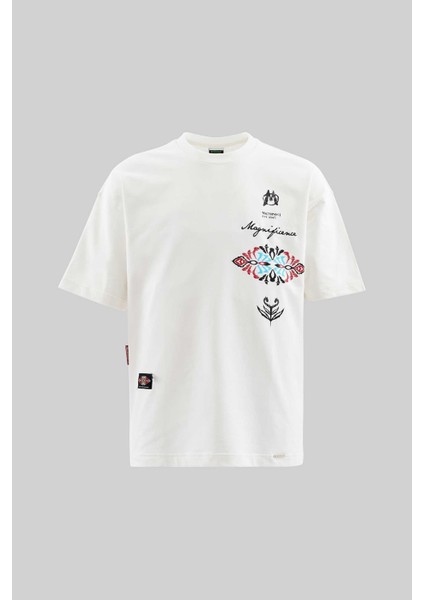Erkek Ethnical Printed And Embroidered Tişört Ecru fiyatları