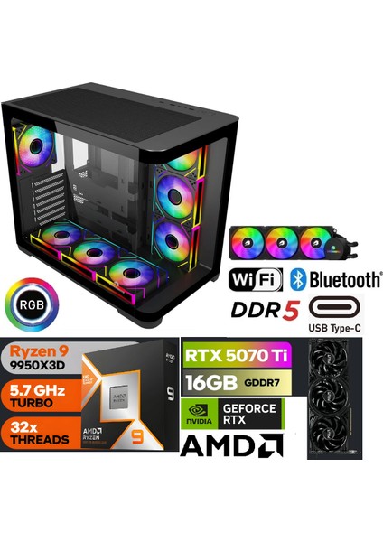 ULTRA GAMİNG-RYZEN 9950X3D-16GB RTX5070 TI-B760M GAMİNG PLUS Wi-Fi DDR5-XPG 32GB-1TB