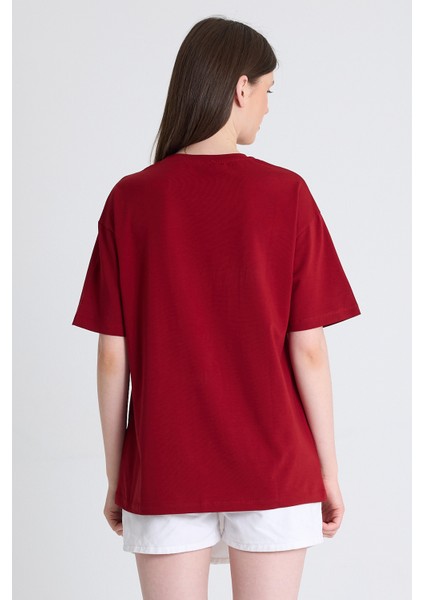 Bordo Ayı Baskılı Oversize Tişört 6402 indirimleri