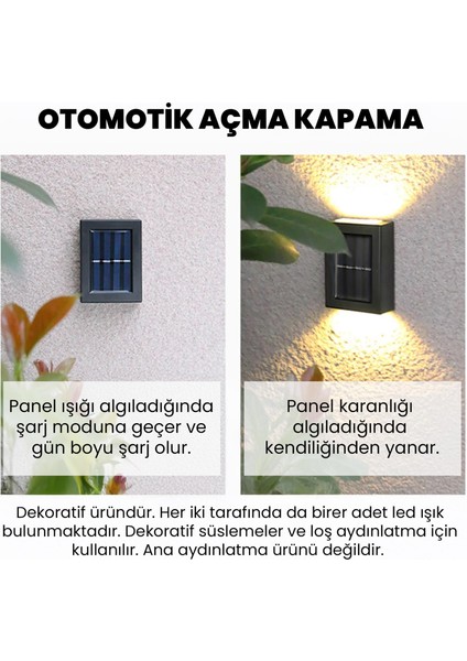 Güneş Enerjili Çift Taraflı Dekoratif Duvar Lambası Solar Aplik 2 Adet