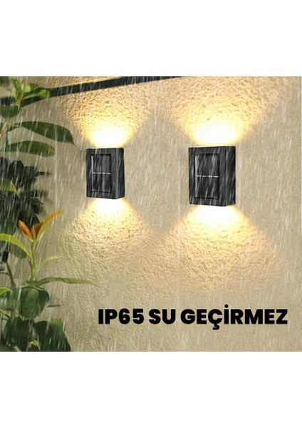 Güneş Enerjili Çift Taraflı Dekoratif Duvar Lambası Solar Aplik 2 Adet