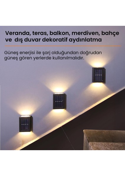 Güneş Enerjili Çift Taraflı Dekoratif Duvar Lambası Solar Aplik 2 Adet