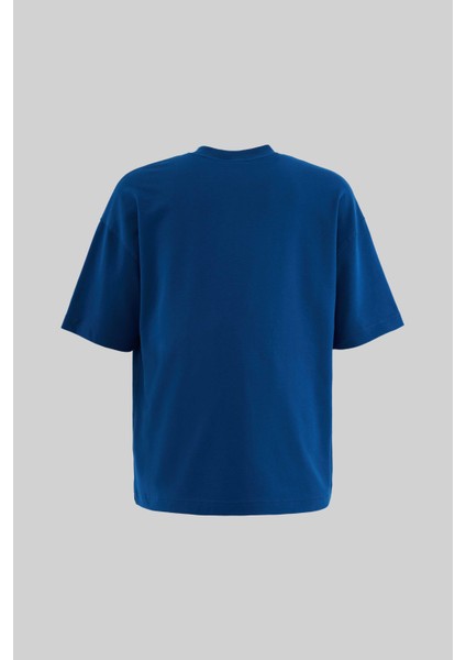 Erkek Parrot Embroidered Oversize Indigo Tişört