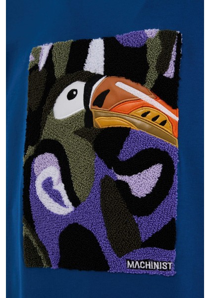 Erkek Parrot Embroidered Oversize Indigo Tişört