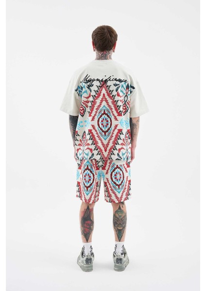 Erkek Ethnical Printed And Embroidered Tişört Space Grey indirimleri