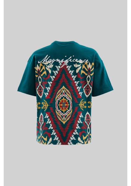 Erkek Ethnical Printed And Embroidered Tişört Oıl Green