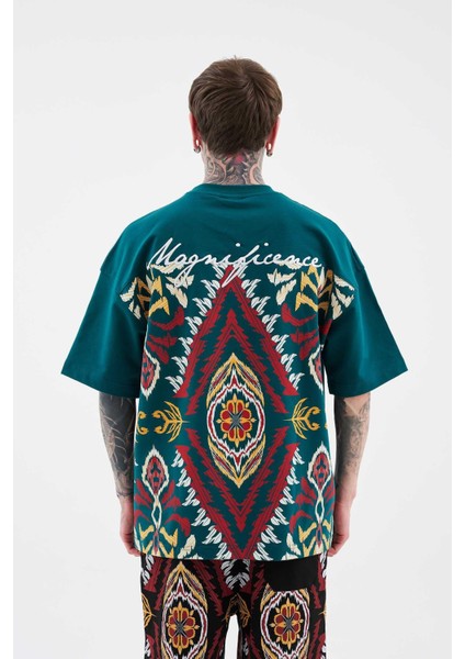 Erkek Ethnical Printed And Embroidered Tişört Oıl Green indirimleri