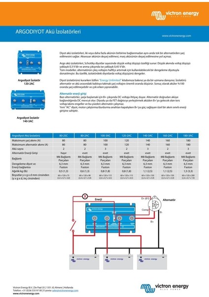 Victron Energy Argodiode 1 Giriş 3 Çıkış 180 Amper Akü Izolatörü 180-3AC (ARG180301020)