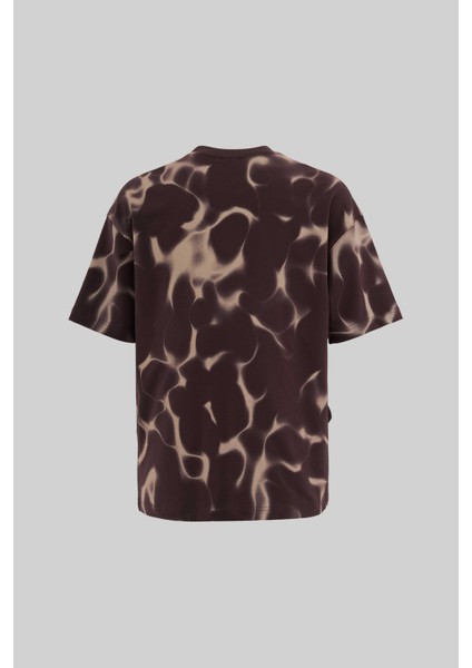 Erkek All Over Abstract Pattern Printed Oversize Kahverengi Tişört fırsatları
