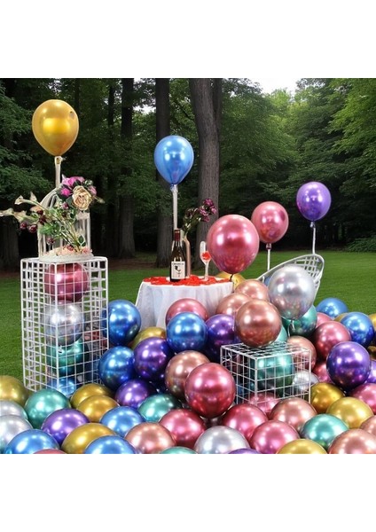25 Adet Renkli Krom Balon Parlak Metalik Krom Renkli Balon Helyum Gazına Uçan Balona Uygundur