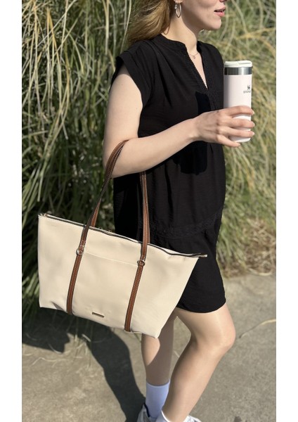 Kadın Şeritli Shopper El ve Omuz Çantası