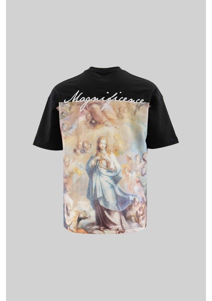 Erkek Baroque Style Painting Printed Oversize Siyah Tişört