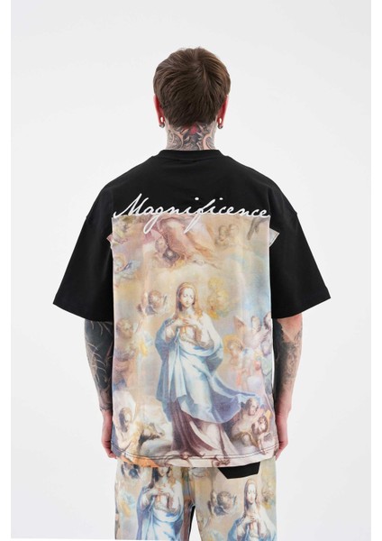 Erkek Baroque Style Painting Printed Oversize Siyah Tişört fırsatları
