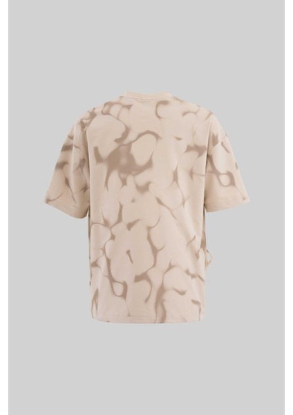 Erkek All Over Abstract Pattern Printed Oversize Soft Bej Tişört
