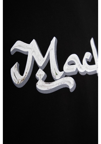 Erkek Mud Technical Printed Oversize Siyah Tişört
