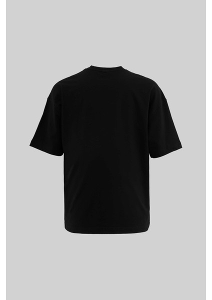 Erkek Mud Technical Printed Oversize Siyah Tişört