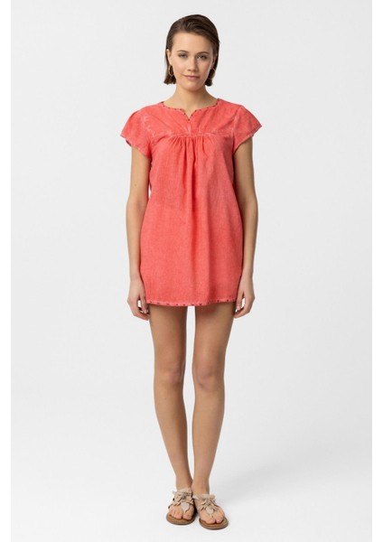 Nar Çiçeği Sırtı Nakışlı Kısa Kollu Pamuklu Gömlek Bluz modelleri