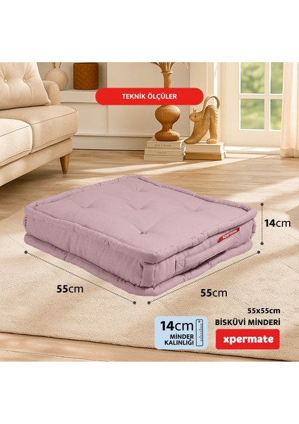 Bisküvi Minder Petek Önü Palet Üstü Minderi Fransız Minder Bank ve Bahçe Minderi 55X55X14 cm Pembe