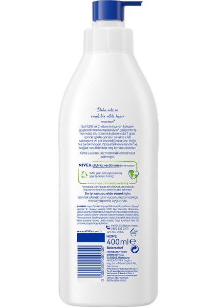 Q10 Sıkılaştırıcı Vücut Losyonu Pump 400 ml ;10 Günde Sıkılaşmış ve Esnek Cilt; Avantajlı Boy