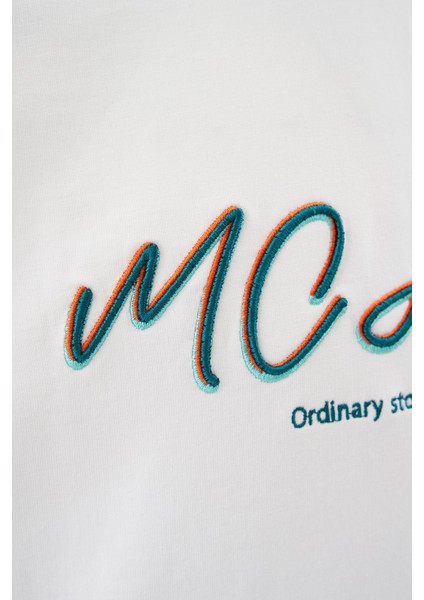 Erkek Colored And Technical Embroidered Oversize Ekru Tişört fiyatları