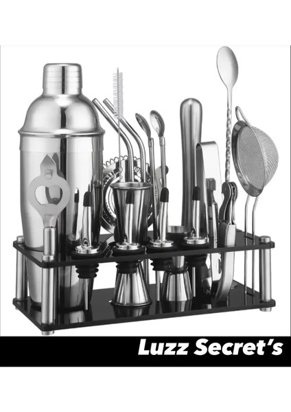 Luzz 25 Parça Paslanmaz Çelik Hediye Kokteyl Menülü Barmen Profesyonel 750 ml Shaker Full Set