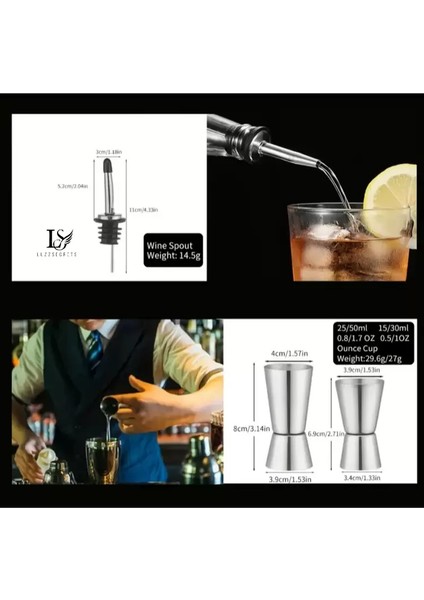 Luzz 25 Parça Paslanmaz Çelik Hediye Kokteyl Menülü Barmen Profesyonel 750 ml Shaker Full Set indirimleri