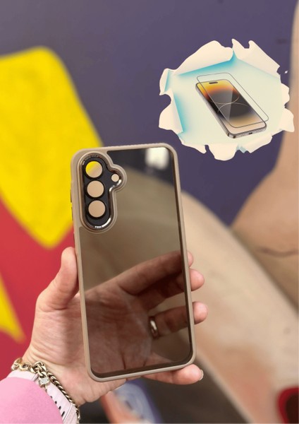 Samsung Galaxy A36 5g Uyumlu Kaliteli Sararmaz Bej-Şeffaf Kılıf - Kırılmaz Cam Hediyeli