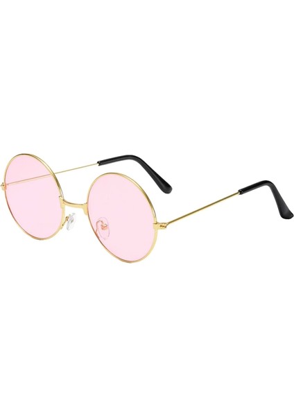 Yulak Cam John Lennon Tarzı Hippi Gold Çerçeveli Pembe Gözlük