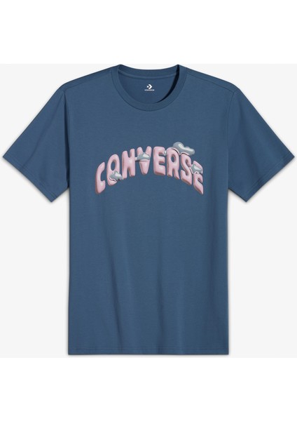 Classic Erkek Grafik Baskılı Mavi T-Shirt